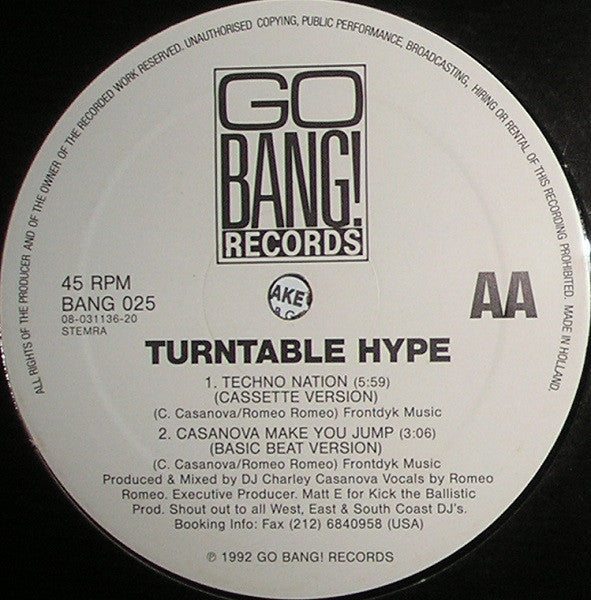 Turntable Hype Featuring Romeo Romeo : Techno Nation (Vocal Mixes) / Casanova Make You Jump (12")