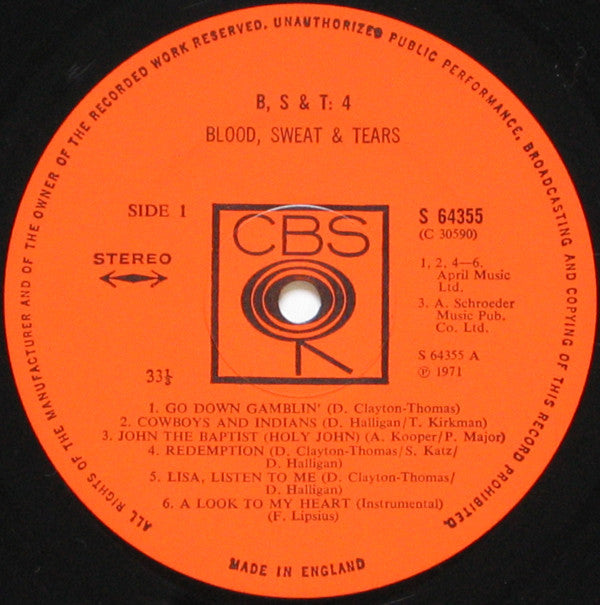 Blood, Sweat And Tears : B, S & T; 4 (LP, Album)