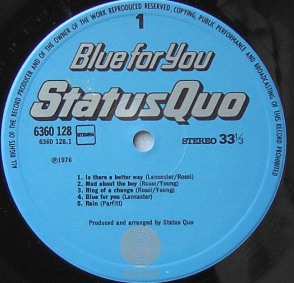 Status Quo : Blue For You (LP, Album, Gat)