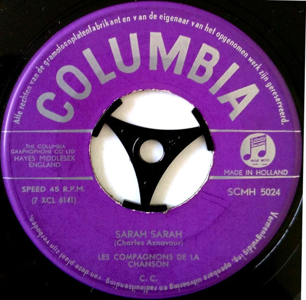 Les Compagnons De La Chanson : Sarah Sarah / Si Tu Vas A Rio (7", Single, Lar)