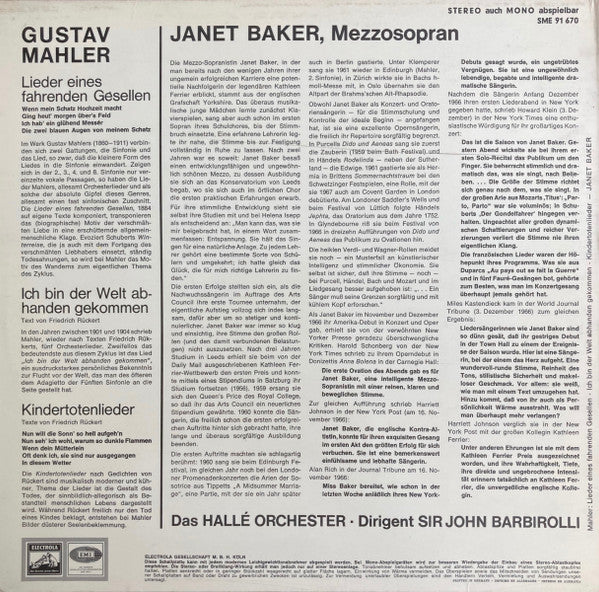 Janet Baker Sings Gustav Mahler, Hallé Orchestra, Sir John Barbirolli : Janet Baker Sings Mahler (Kindertotenlieder / Lieder Eines Fahrenden Gesellen / Ich Bin Der Welt Abhanden Gekommen) (LP)