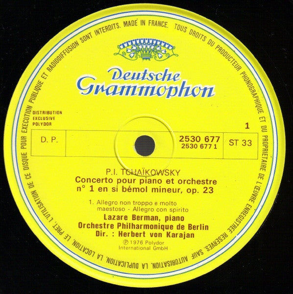 Pyotr Ilyich Tchaikovsky / Herbert von Karajan, Lazar Berman, Berliner Philharmoniker : Concerto No. 1 Pour Piano En Si Bémol Mineur (LP, Album, RE, gat)