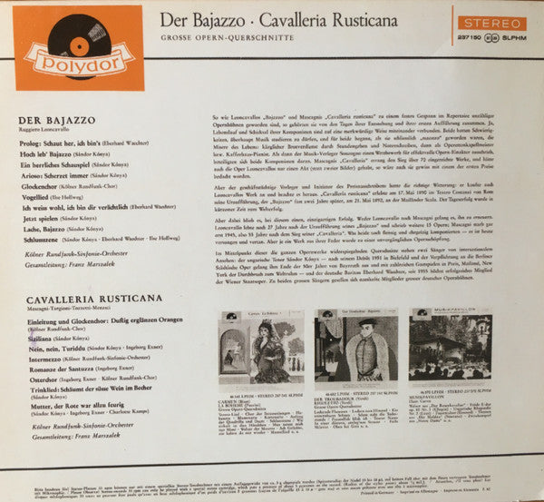 Ruggiero Leoncavallo, Pietro Mascagni - Kölner Rundfunk-Sinfonie-Orchester, Franz Marszalek : Der Bajazzo / Cavalleria Rusticana - Große Opernquerschnitte (CD, RM)