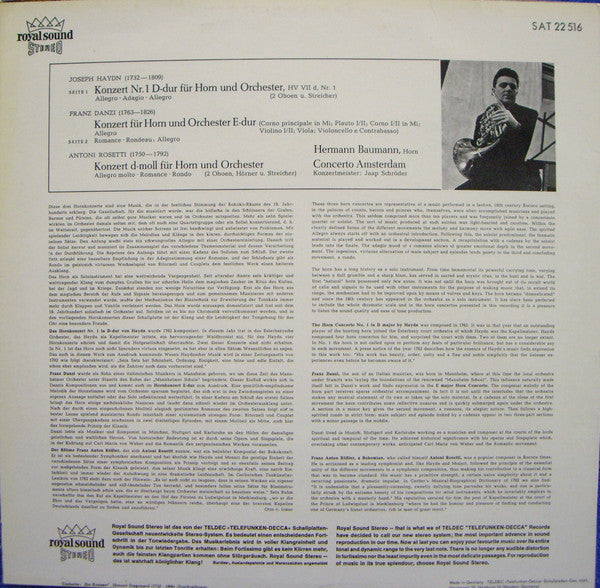 Franz Danzi, Antonio Rosetti & Joseph Haydn - Hermann Baumann · Concerto Amsterdam : Hornkonzerte Von Danzi, Rosetti & Haydn (LP)