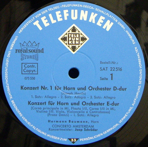 Franz Danzi, Antonio Rosetti & Joseph Haydn - Hermann Baumann · Concerto Amsterdam : Hornkonzerte Von Danzi, Rosetti & Haydn (LP)