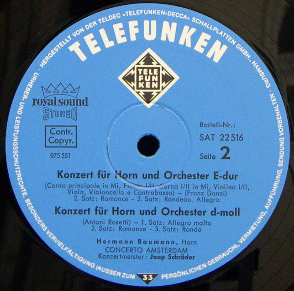 Franz Danzi, Antonio Rosetti & Joseph Haydn - Hermann Baumann · Concerto Amsterdam : Hornkonzerte Von Danzi, Rosetti & Haydn (LP)