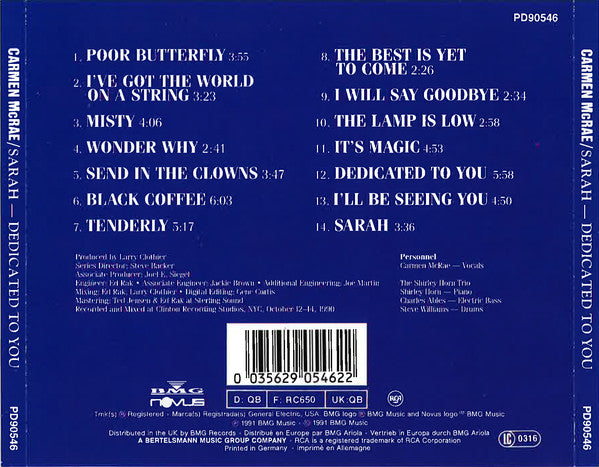 Carmen McRae : Sarah - Dedicated To You (CD, Album)