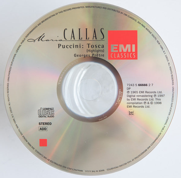 Giacomo Puccini - Maria Callas, Carlo Bergonzi, Tito Gobbi, Choeur National De L'Opéra De Paris, Orchestre De La Société Des Concerts Du Conservatoire, Georges Prêtre : Tosca (CD, Album, RE, RM)