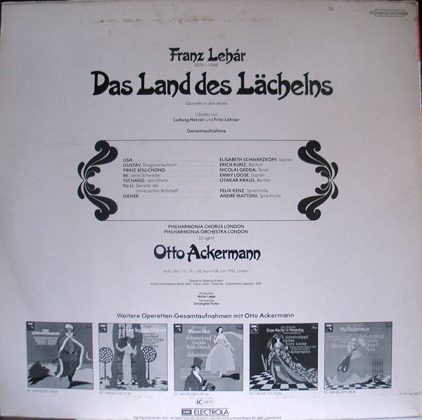 Franz Lehár - Elisabeth Schwarzkopf, Nicolai Gedda, Erich Kunz, Emmy Loose, Philharmonia Orchestra, Otto Ackermann : Das Land Des Lächelns - Gesamtaufnahme (2xLP)