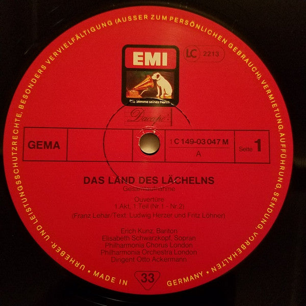 Franz Lehár - Elisabeth Schwarzkopf, Nicolai Gedda, Erich Kunz, Emmy Loose, Philharmonia Orchestra, Otto Ackermann : Das Land Des Lächelns - Gesamtaufnahme (2xLP)