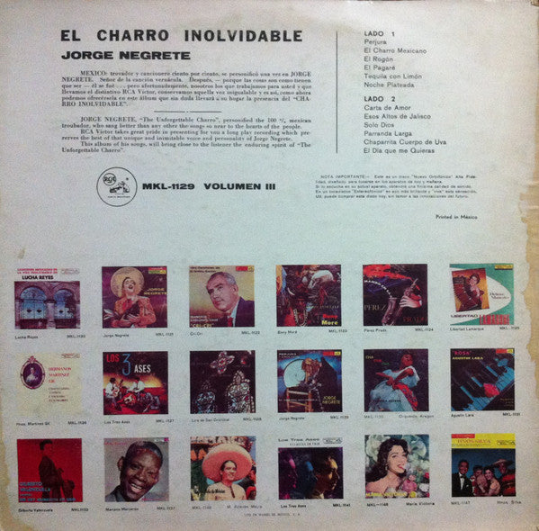 Jorge Negrete : Perjura Y Otros Éxitos - El Charro Inolvidable - Vol. III (LP, Comp, Mono)