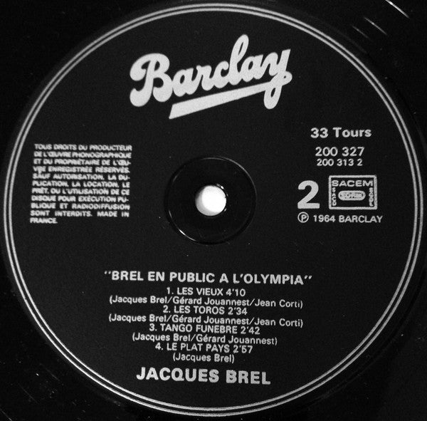 Jacques Brel : Brel En Public A L'Olympia - 1964 (LP, Album, RE, RP)