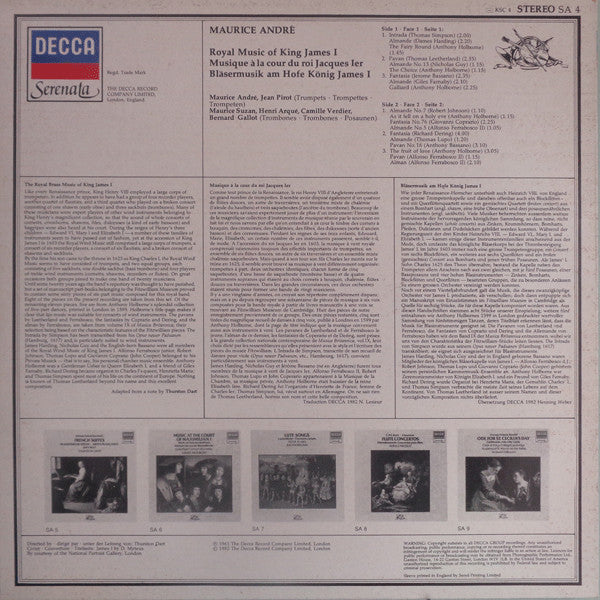 Maurice André : Royal Music Of King James I (LP, RE)