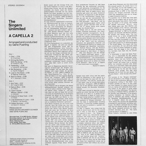 The Singers Unlimited : A Capella II (LP, Album)