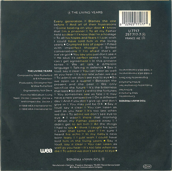 Mike + The Mechanics* : The Living Years (7", Single)