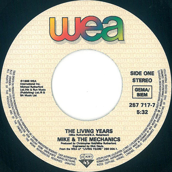Mike + The Mechanics* : The Living Years (7", Single)