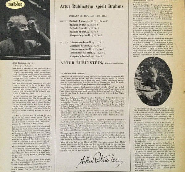 Arthur Rubinstein : The Brahms I Love (LP)