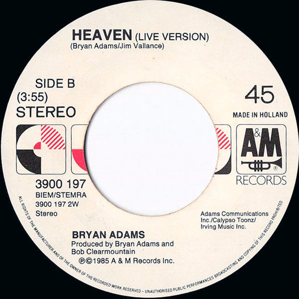 Bryan Adams : Heaven (7", Single)