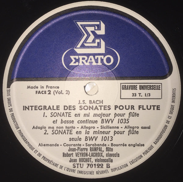 Johann Sebastian Bach, Jean-Pierre Rampal, Robert Veyron-Lacroix : Flute Sonatas, Vol. II (LP, RE, Gat)