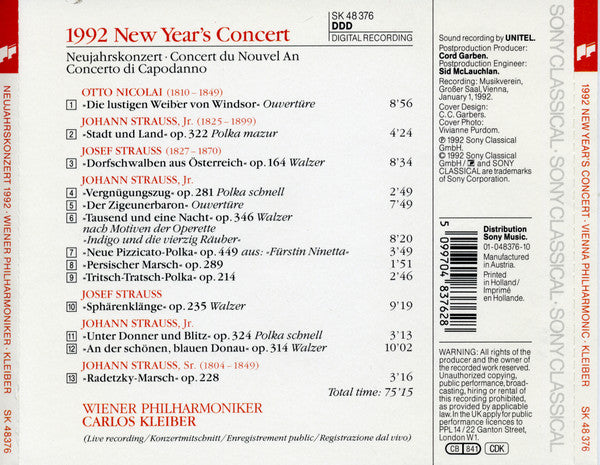 Carlos Kleiber, Wiener Philharmoniker : 1992 New Year’s Concert In The 150th Jubilee Year Of The Wiener Philharmoniker (CD, Album)