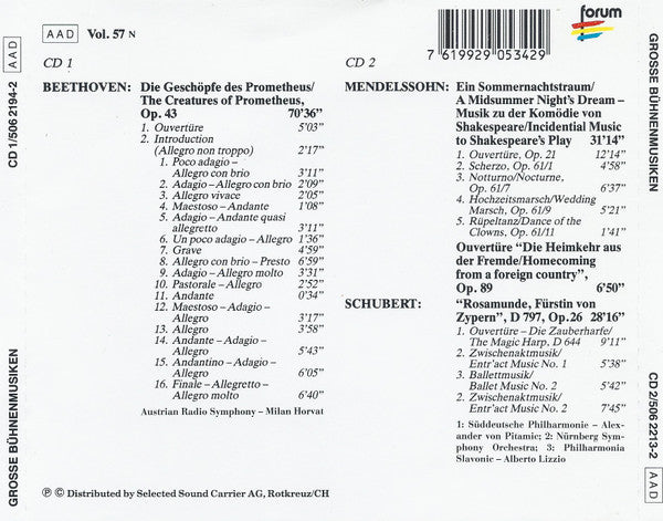 Ludwig van Beethoven • Felix Mendelssohn-Bartholdy • Franz Schubert, Philharmonia Slavonica, Alberto Lizzio, Süddeutsche Philharmonie, Alexander von Pitamic : Grosse Bühnenmusiken / Great Music For The Stage (2xCD, Comp)