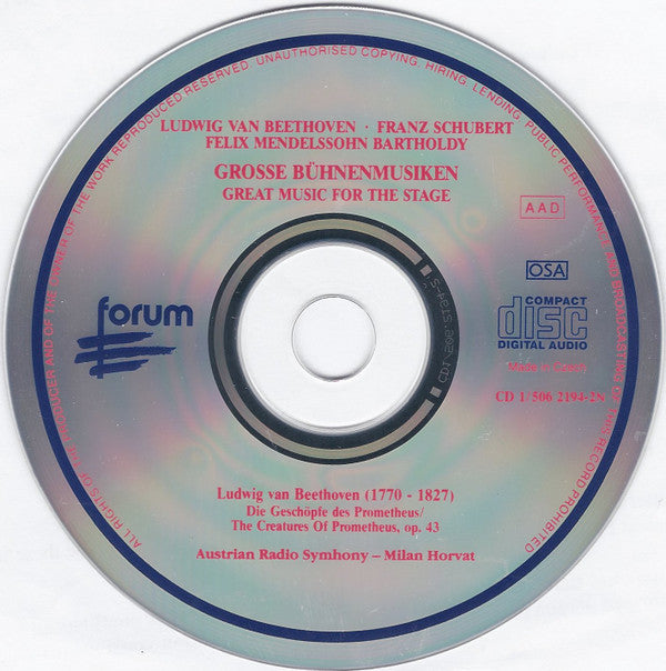 Ludwig van Beethoven • Felix Mendelssohn-Bartholdy • Franz Schubert, Philharmonia Slavonica, Alberto Lizzio, Süddeutsche Philharmonie, Alexander von Pitamic : Grosse Bühnenmusiken / Great Music For The Stage (2xCD, Comp)
