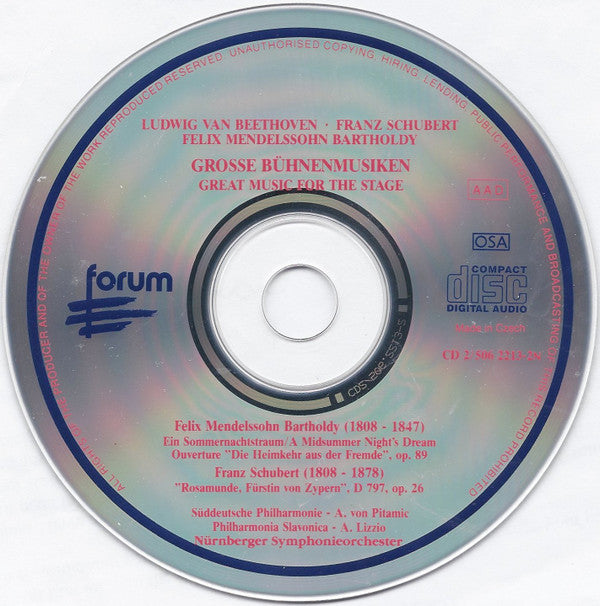 Ludwig van Beethoven • Felix Mendelssohn-Bartholdy • Franz Schubert, Philharmonia Slavonica, Alberto Lizzio, Süddeutsche Philharmonie, Alexander von Pitamic : Grosse Bühnenmusiken / Great Music For The Stage (2xCD, Comp)
