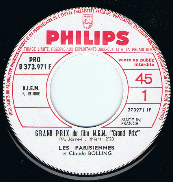 Les Parisiennes Et Claude Bolling : Grand Prix Du Film M.G.M. "Grand Prix" (7", Single, Jukebox, Ltd, Promo)