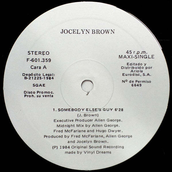 Jocelyn Brown : Somebody Else's Guy (12", Maxi, Promo)