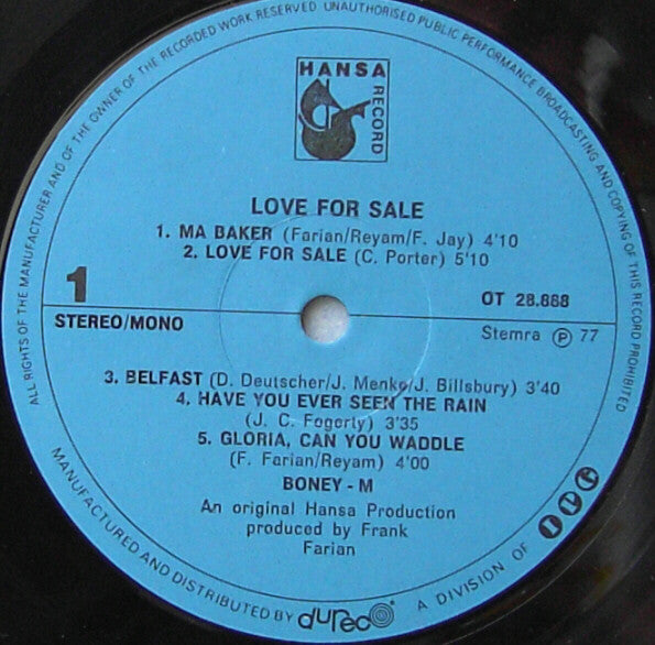 Boney M. : Love For Sale (LP, Album, Blu)