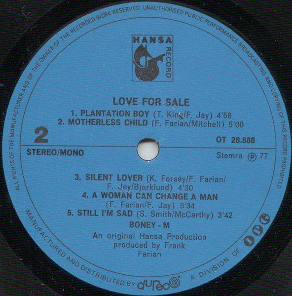 Boney M. : Love For Sale (LP, Album, Blu)