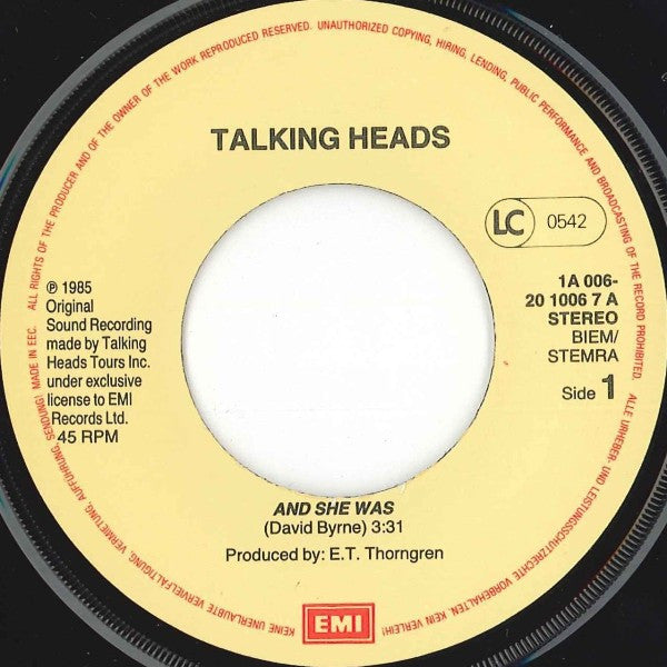 Talking Heads : And She Was (7", Single)