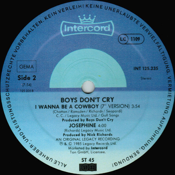 Boys Don't Cry : I Wanna Be A Cowboy (12", Maxi)