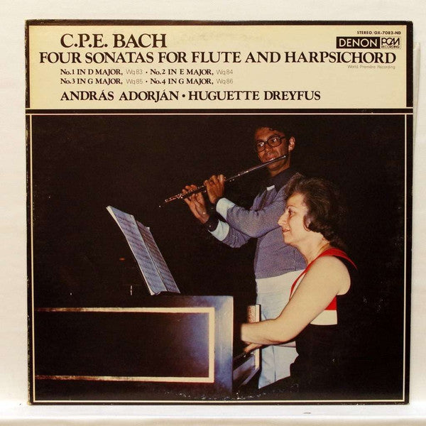 András Adorján, Huguette Dreyfus, Carl Philipp Emanuel Bach : Four Sonatas For Flute And Harpsichord (LP)
