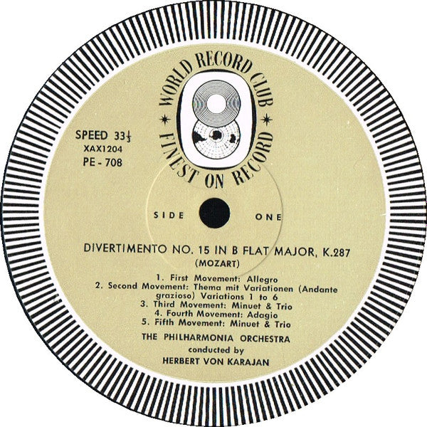 Wolfgang Amadeus Mozart, Herbert von Karajan Conducts Philharmonia Orchestra : Symphony No. 35 In D (K.385) - The Haffner · Divertimento No. 15 In B Flat (K.287) (LP, Album, Mono, Club, RE)