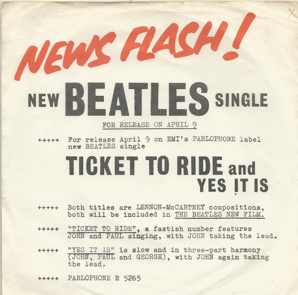 The Beatles : Ticket To Ride (7", Single)