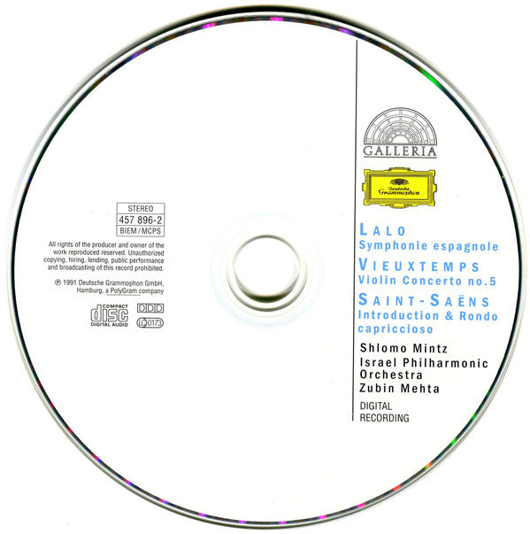Édouard Lalo / Henri Vieuxtemps / Camille Saint-Saëns - Shlomo Mintz · Israel Philharmonic Orchestra · Zubin Mehta : Symphonie Espagnole / Violin Concerto No. 5 / Introduction & Rondo Capriccioso (CD, Album, RE)