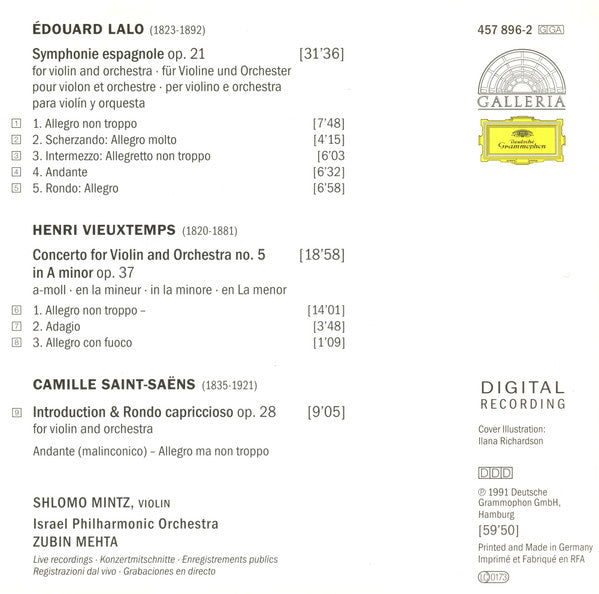 Édouard Lalo / Henri Vieuxtemps / Camille Saint-Saëns - Shlomo Mintz · Israel Philharmonic Orchestra · Zubin Mehta : Symphonie Espagnole / Violin Concerto No. 5 / Introduction & Rondo Capriccioso (CD, Album, RE)