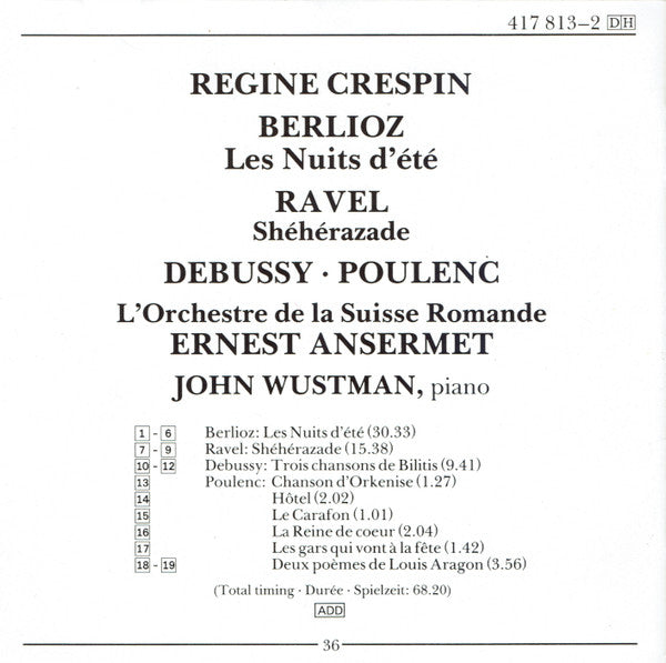 Régine Crespin – Berlioz* / Ravel* / Debussy* / Poulenc* : Les Nuits D'Été / Shéhérazade / Etc. (CD, Comp, RM)