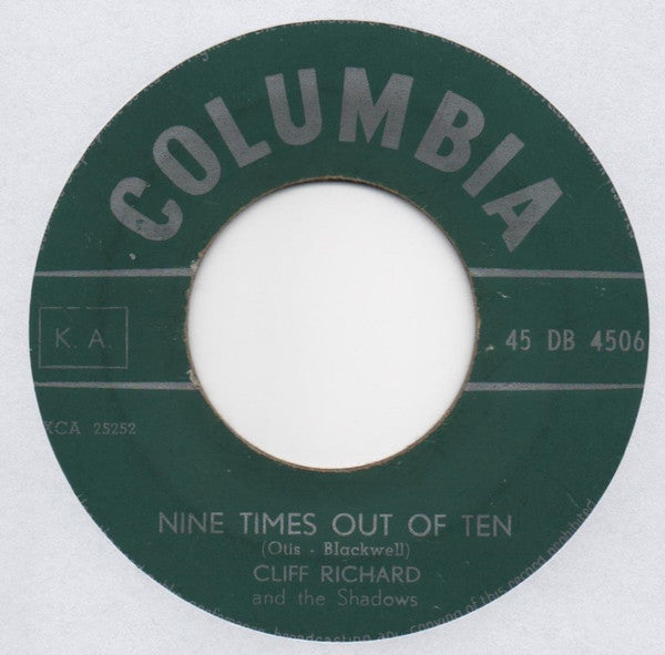 Cliff Richard & The Shadows : Nine Times Out Of Ten (7", Single, Mono)