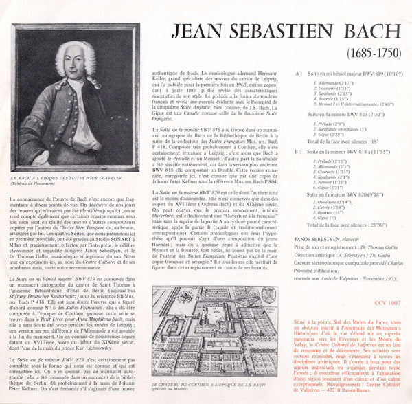 Johann Sebastian Bach, János Sebestyén : Suites Inédites Pour Clavecin (LP, Album)