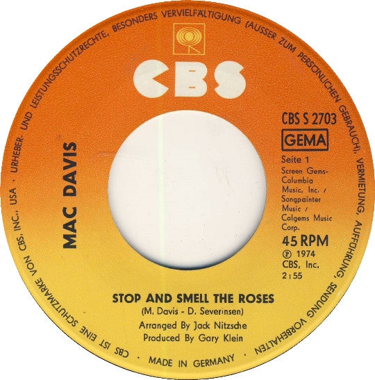 Mac Davis : Stop And Smell The Roses (7", Single)