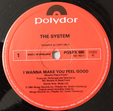 The System : I Wanna Make You Feel Good (12", Promo)