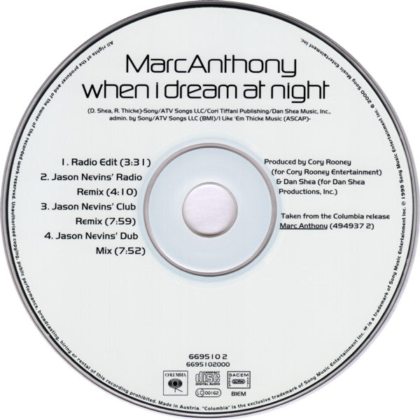 Marc Anthony : When I Dream At Night (CD, Maxi)