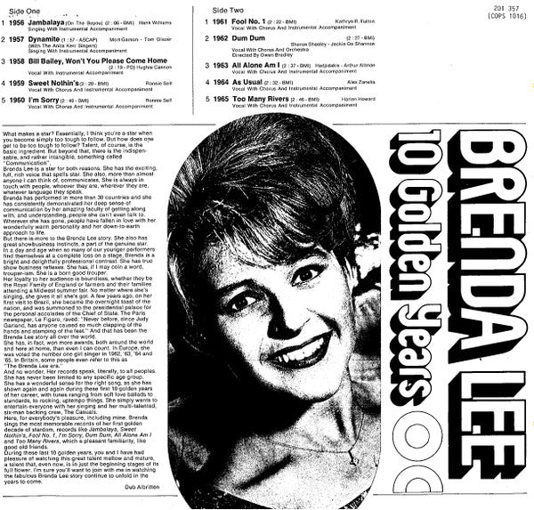 Brenda Lee : 10 Golden Years (LP, Comp, RE)