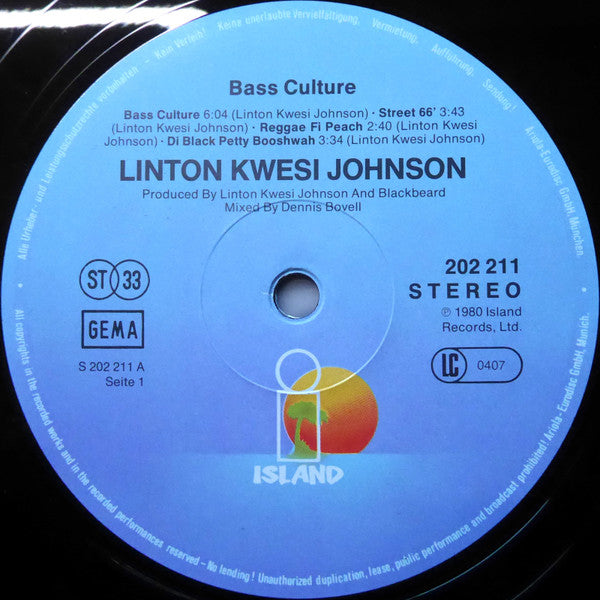 Linton Kwesi Johnson : Bass Culture (LP, Album, RE)