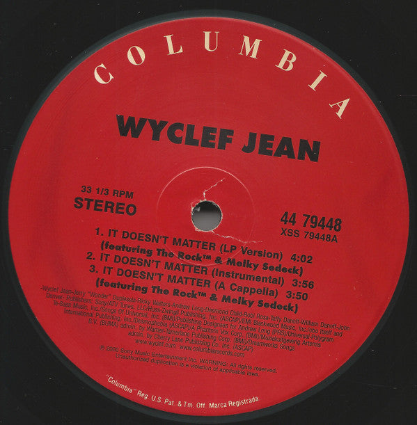 Wyclef Jean Featuring The Rock (2) & Melky Sedeck : It Doesn't Matter (12")