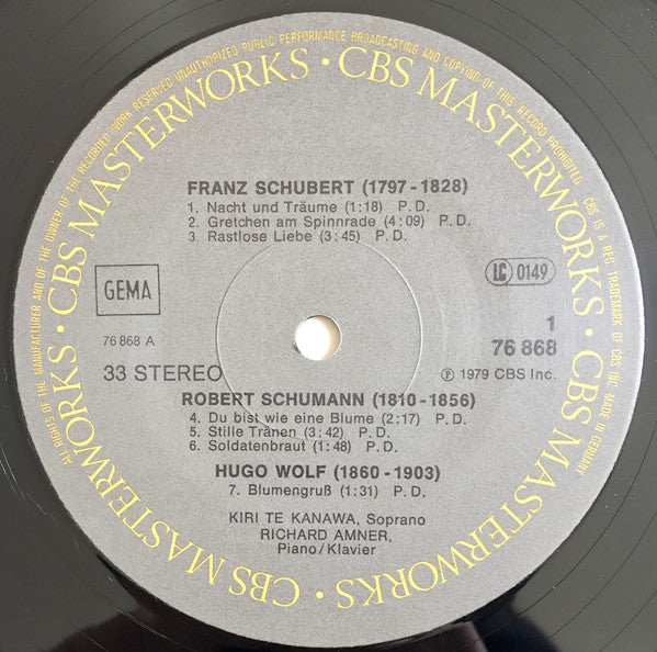 Schubert*, Schumann*, Wolf*, Duparc*, Fauré*, Sir William Walton - Richard Amner, Kiri Te Kanawa : Kiri Te Kanawa (LP, Gat)
