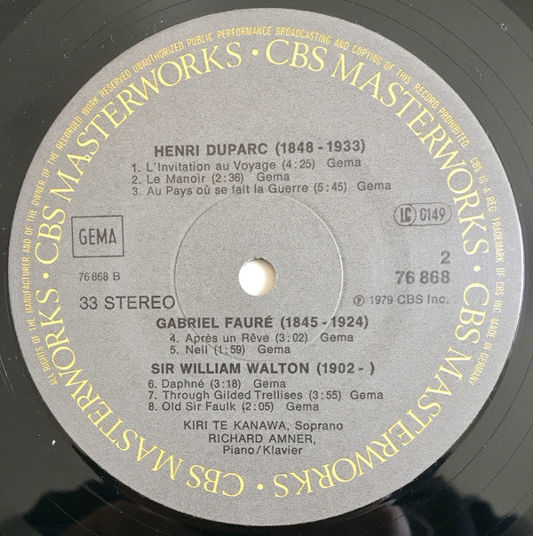 Schubert*, Schumann*, Wolf*, Duparc*, Fauré*, Sir William Walton - Richard Amner, Kiri Te Kanawa : Kiri Te Kanawa (LP, Gat)