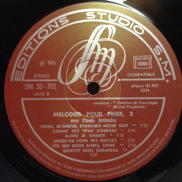 Claude Anthonioz : Mélodies Pour Prier N°3 (LP, Album)